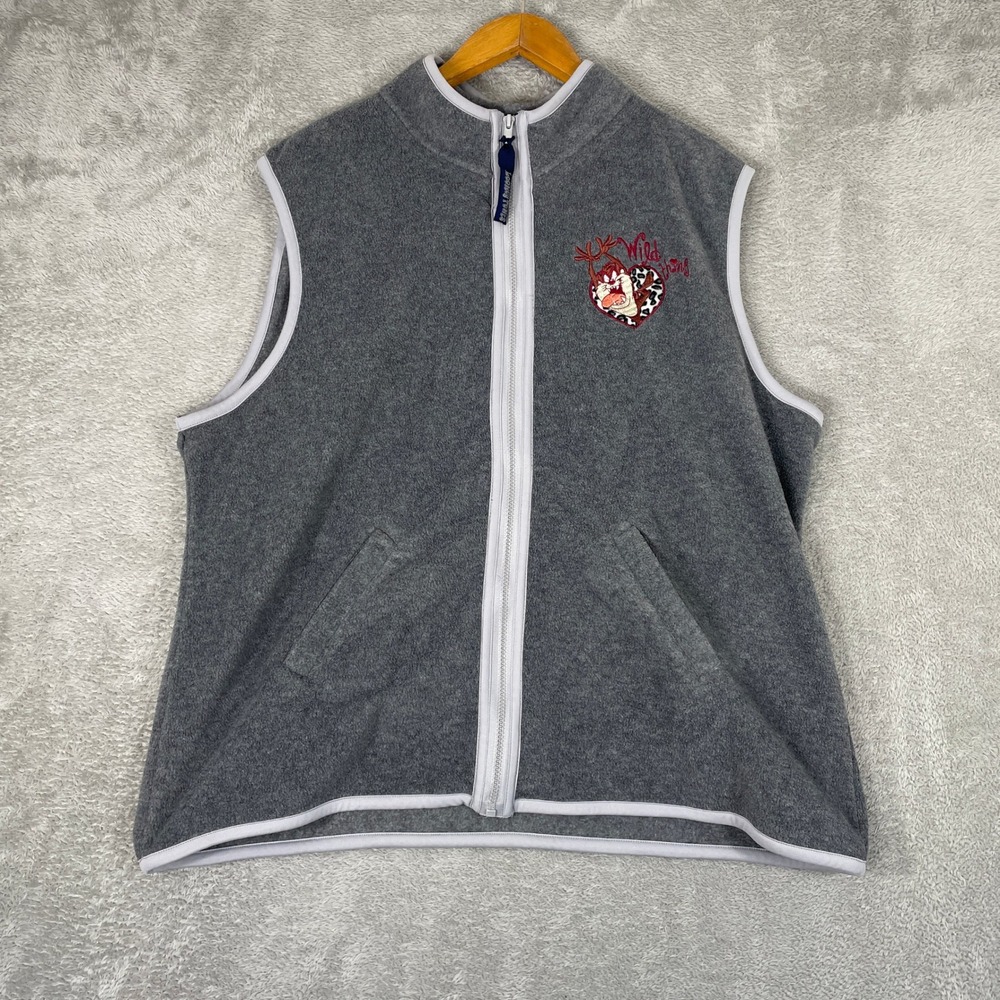 Looney‎ Tunes Taz Wild Thing Fleece Vest Womens 18/20W Gray Y2K Warner Bros